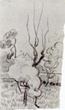 Копия картины "pine trees near the wall of the asylum" художника "ван гог винсент"