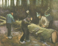 Репродукция картины "four men cutting wood" художника "ван гог винсент"