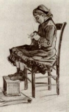 Копия картины "girl sitting, knitting" художника "ван гог винсент"
