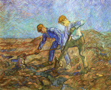 Репродукция картины "two peasants diging (after millet)" художника "ван гог винсент"
