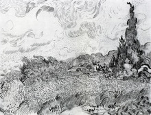 Репродукция картины "wheat field with cypresses at the haude galline near eygalieres" художника "ван гог винсент"