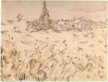 Репродукция картины "wheat field with cypresses" художника "ван гог винсент"