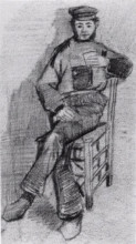 Копия картины "man sitting with a glass in his hand" художника "ван гог винсент"