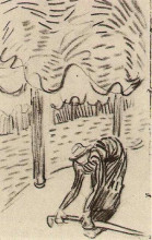 Репродукция картины "a woman picking up a stick in front of trees" художника "ван гог винсент"