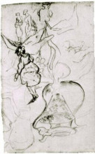 Картина "can, books, wineglass, bread and arum sketch of two women and a girl" художника "ван гог винсент"