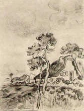 Репродукция картины "cottages and trees" художника "ван гог винсент"