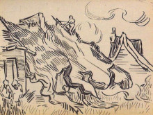Репродукция картины "cottages with thatched roofs and figures" художника "ван гог винсент"