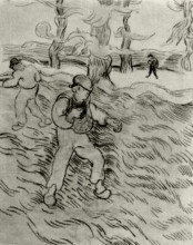 Репродукция картины "field with two sowers and trees" художника "ван гог винсент"