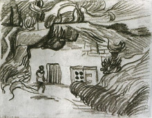 Репродукция картины "houses among trees with a figure" художника "ван гог винсент"