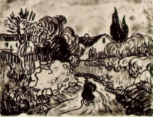 Репродукция картины "landscape with houses among trees and a figure" художника "ван гог винсент"