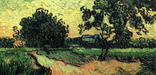 Репродукция картины "landscape with the chateau of auvers at sunset" художника "ван гог винсент"
