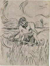 Репродукция картины "man with scythe in wheat field" художника "ван гог винсент"