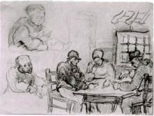 Репродукция картины "sheet with peasants eating and other figures" художника "ван гог винсент"