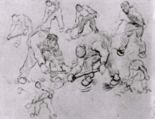 Репродукция картины "sheet with sketches of diggers and other figures" художника "ван гог винсент"