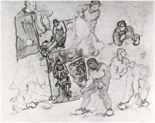 Репродукция картины "sheet with sketches of working people" художника "ван гог винсент"