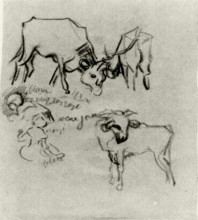 Репродукция картины "sketch of cows and children" художника "ван гог винсент"