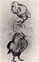 Репродукция картины "sketches of a hen and a cock" художника "ван гог винсент"