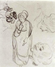 Репродукция картины "study of a woman standing, two heads, another figure" художника "ван гог винсент"