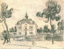 Репродукция картины "the town hall at auvers" художника "ван гог винсент"