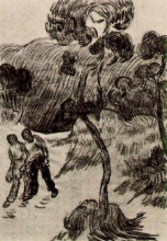 Картина "two men walking in a landscape with trees" художника "ван гог винсент"
