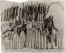 Репродукция картины "two women working in wheat field" художника "ван гог винсент"