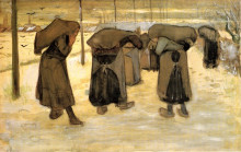 Репродукция картины "miners&#39; wives carrying sacks of coal" художника "ван гог винсент"