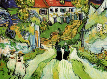Репродукция картины "village street and steps in auvers with figures" художника "ван гог винсент"
