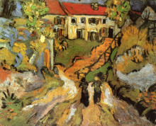 Картина "village street and steps in auvers with two figures" художника "ван гог винсент"