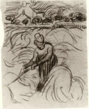 Репродукция картины "woman working in wheat field" художника "ван гог винсент"