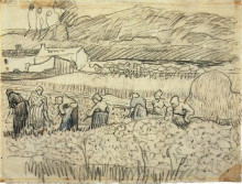 Картина "women working in wheat field" художника "ван гог винсент"