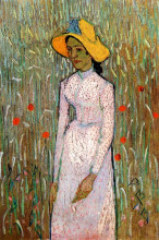 Репродукция картины "young girl standing against a background of wheat" художника "ван гог винсент"