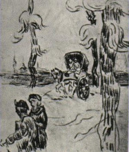 Репродукция картины "carriage and two figures on a road" художника "ван гог винсент"