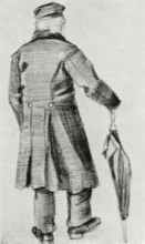 Картина "orphan man with long overcoat and umbrella, seen from the back" художника "ван гог винсент"