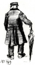Репродукция картины "orphan man with long overcoat and umbrella, seen from the back 2" художника "ван гог винсент"