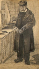 Копия картины "orphan man with long overcoat cleaning boots" художника "ван гог винсент"