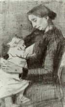 Репродукция картины "sien nursing baby, half-figure" художника "ван гог винсент"