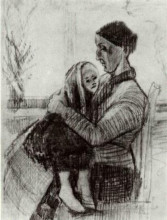 Репродукция картины "sien with child on her lap" художника "ван гог винсент"