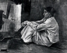 Картина "sien with cigar sitting on the floor near stove" художника "ван гог винсент"