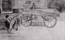 Репродукция картины "two men with a four-wheeled wagon" художника "ван гог винсент"