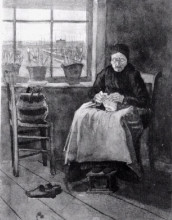 Репродукция картины "woman at the window, knitting" художника "ван гог винсент"