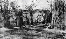 Репродукция картины "woman on a road with pollard willows" художника "ван гог винсент"