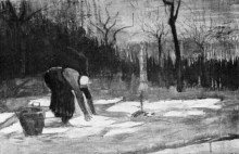 Репродукция картины "woman spreading out laundry on a field" художника "ван гог винсент"