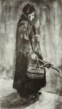 Картина "woman with shawl, umbrella and basket" художника "ван гог винсент"