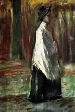 Репродукция картины "woman with white shawl in a wood" художника "ван гог винсент"