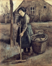 Репродукция картины "a girl raking" художника "ван гог винсент"