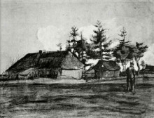 Картина "farmhouse with barn and trees" художника "ван гог винсент"