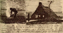 Картина "peasant burning weeds, and farmhouse at night" художника "ван гог винсент"