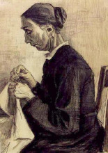 Репродукция картины "sien, sewing, half-figure" художника "ван гог винсент"