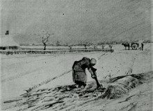 Картина "snowy landscape with stooping woman" художника "ван гог винсент"