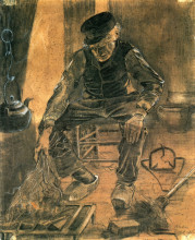 Репродукция картины "an old man putting dry rice on the hearth" художника "ван гог винсент"